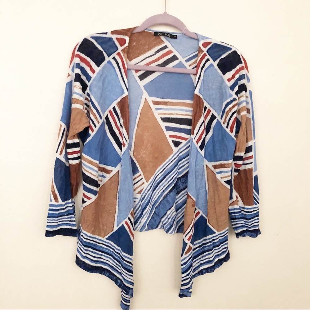 Nic+Zoe Linen Geometric Art Cardigan Size S